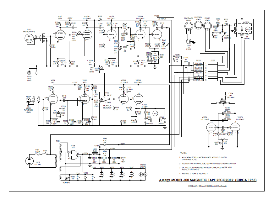 AMPEX 600 Magnetic Tape Recorder Schematics