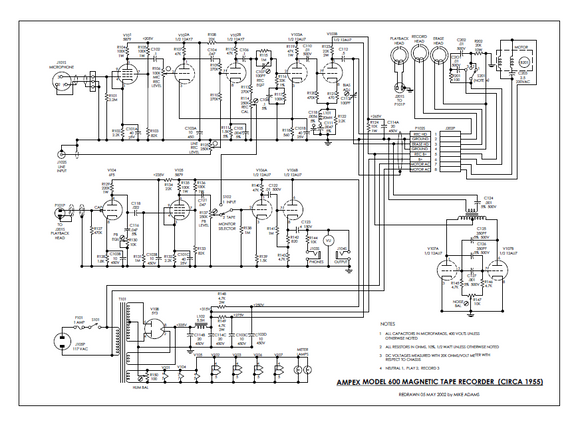 AMPEX 600 Magnetic Tape Recorder Schematics