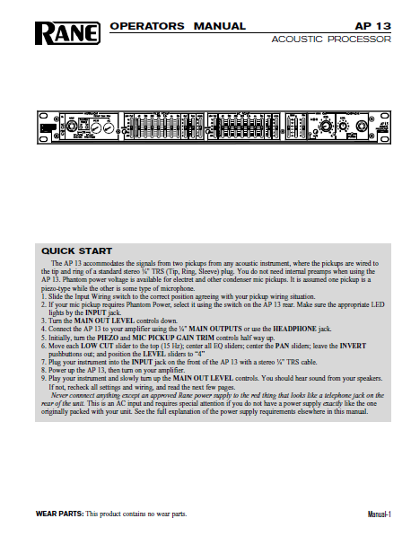 Audio TO Clearcom-AP13MAN Service Manual