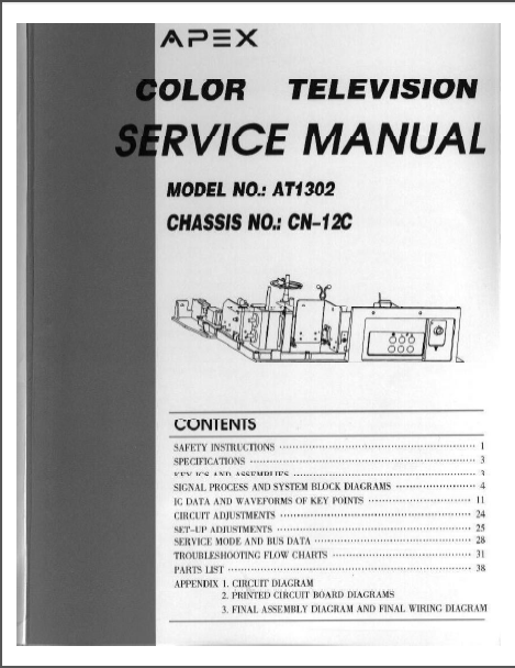APEX-AT1302 Color TV Receiver Service Manual