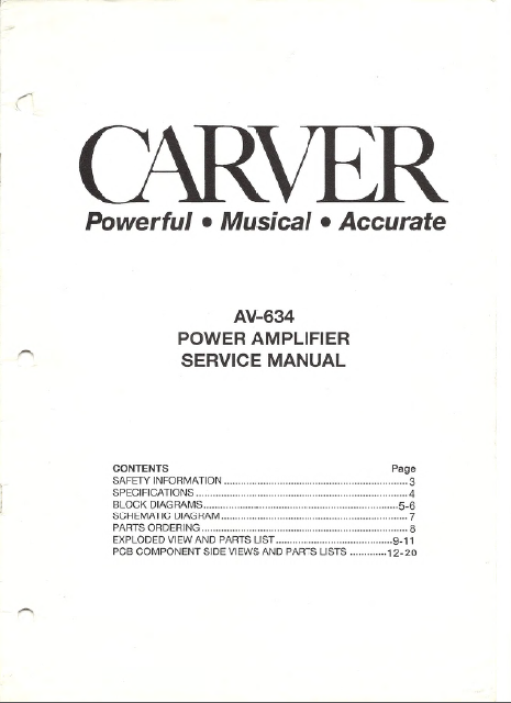 CARVER AV-634 Power Amplifier Service Manual