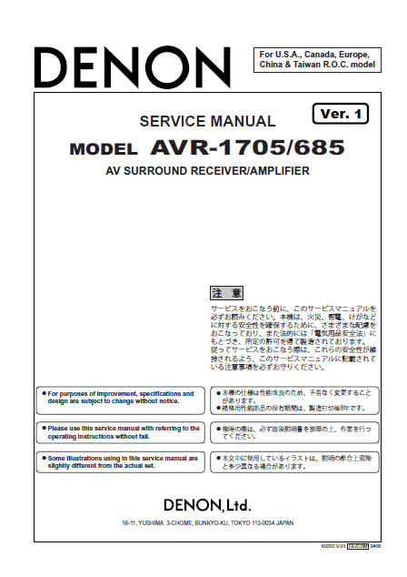 DENON AVR-1705_V12 SM Service Manual