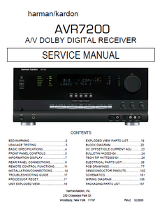 Harman Kardon Model AVR7200 AV Dolby Digital Receiver Service Manual