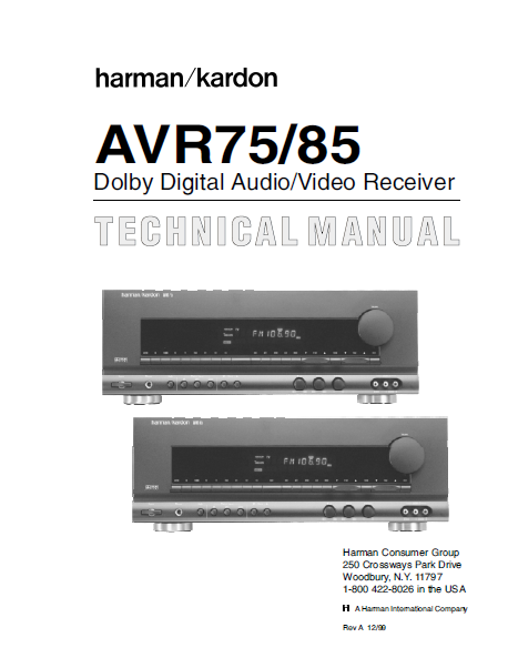Harman Kardon Model AVR 75-85 Dolby Digital Audio Video Receiver Technical Service Manual
