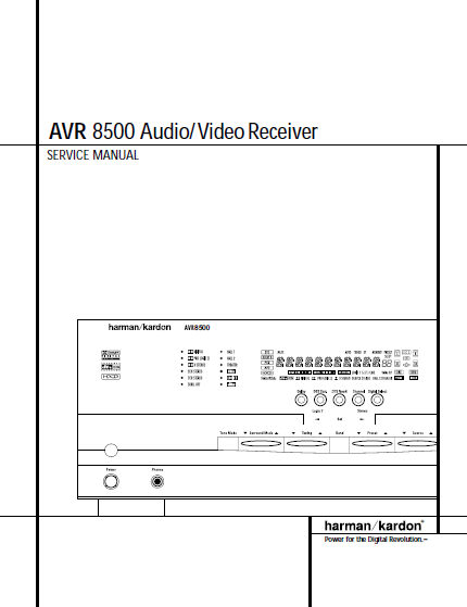 Harman Kardon Model AVR8500 Audio Video Receiver Service Manual