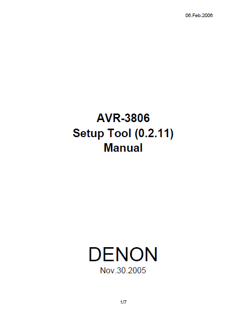 DENON AVR-3806 Setup Tool Instruction Manual