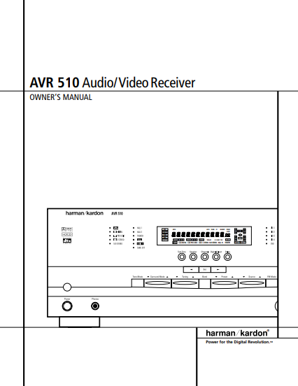 Harman Kardon AVR 510 Audio Video Receiver Owner's Manual