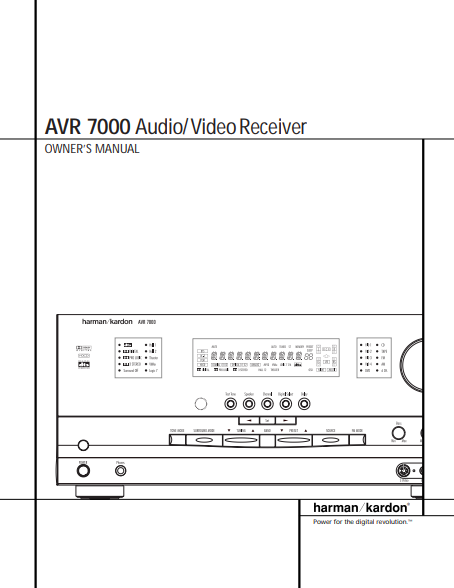 Harman Kardon AVR 7000 Audio Video Receiver Owner's Manual