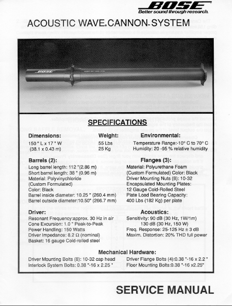 BOSE Acoustiwave Cannon System Service Manual