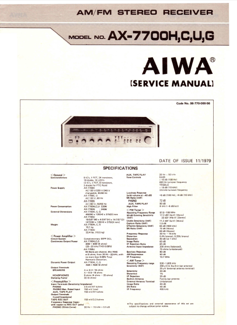 AIWA AM-FM Stereo Receiver AX-7700H Service Manual