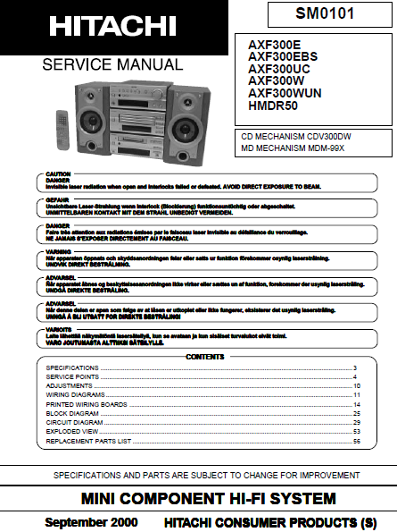 HITACHI AX-F300 Mini Component HI-FI System Service Manual