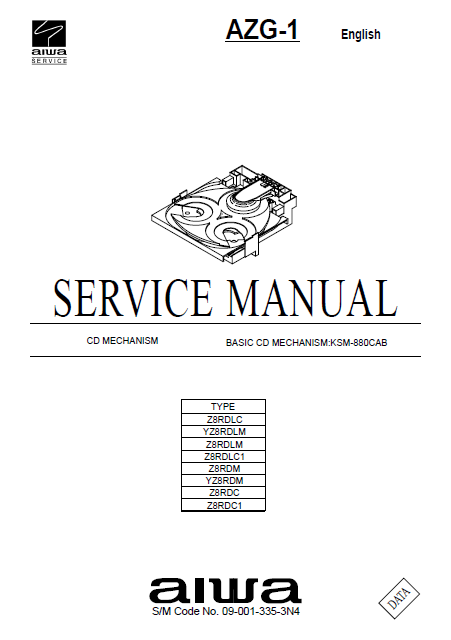 AIWA AZG-1 Basic CD Mechanism KSM-880CAB Service Manual