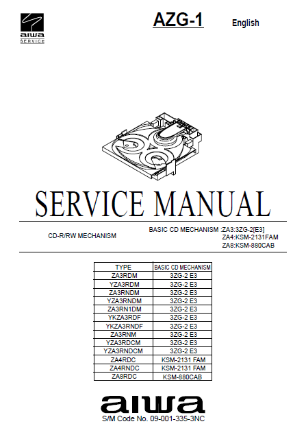 AIWA AZG-1 Basic CD Mechanism ZA3 3ZG-2 E3 Service Manual