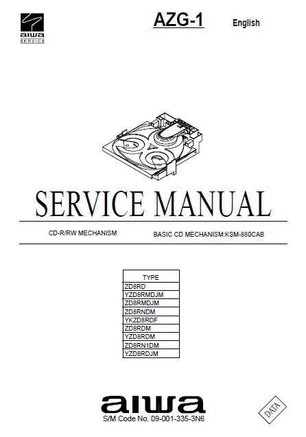 AIWA AZG-1 Basic CD Mechanism Type ZD8RD Service Manual