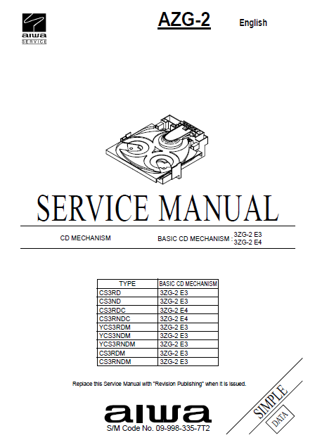 AIWA AZG-2 Basic CD Mechanism Simple Data Service Manual