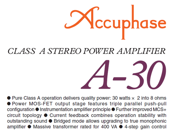Accuphase A-30 Power Amplifier Owners Manual