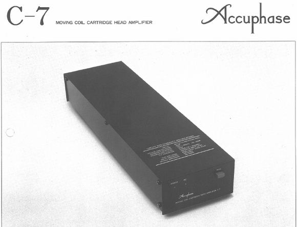 Accuphase C-7 Moving Coil Cartridge Head Amplifier Owners Manual