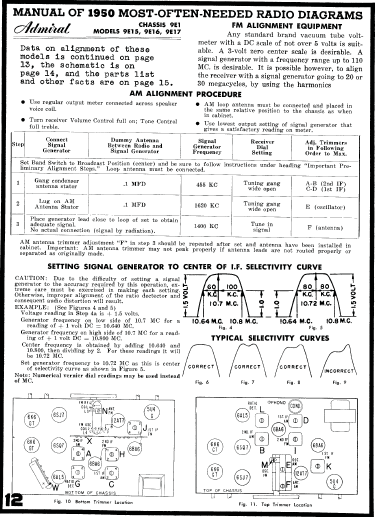 Admiral Model 9E15 Radio Manual