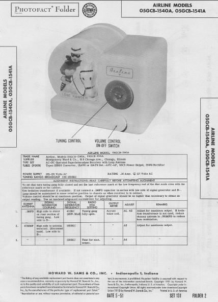 AIRLINE 05GCB-1540A Photofact Instruction Manual