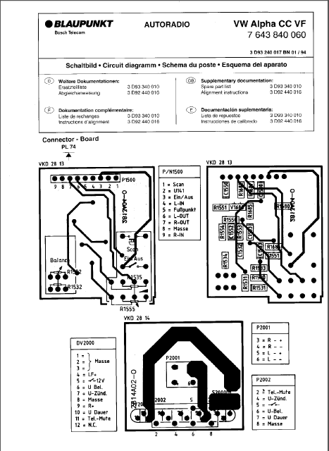 BLAUPUNKT VW Alpha CC VF Autoradio Schematics