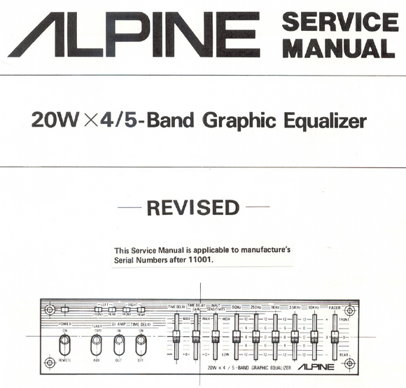 ALPINE 3000 Band Graphic Equalizer Service Manual