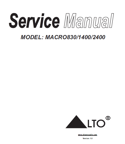 ALTO Macro-830 Amplifier Service Manual