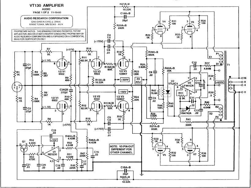 AUDIO RESEARCH VT130 Schalt Amplifier Schematics