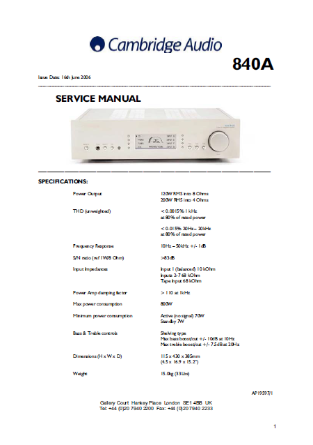 Cambridge Audio 840A Service Manual
