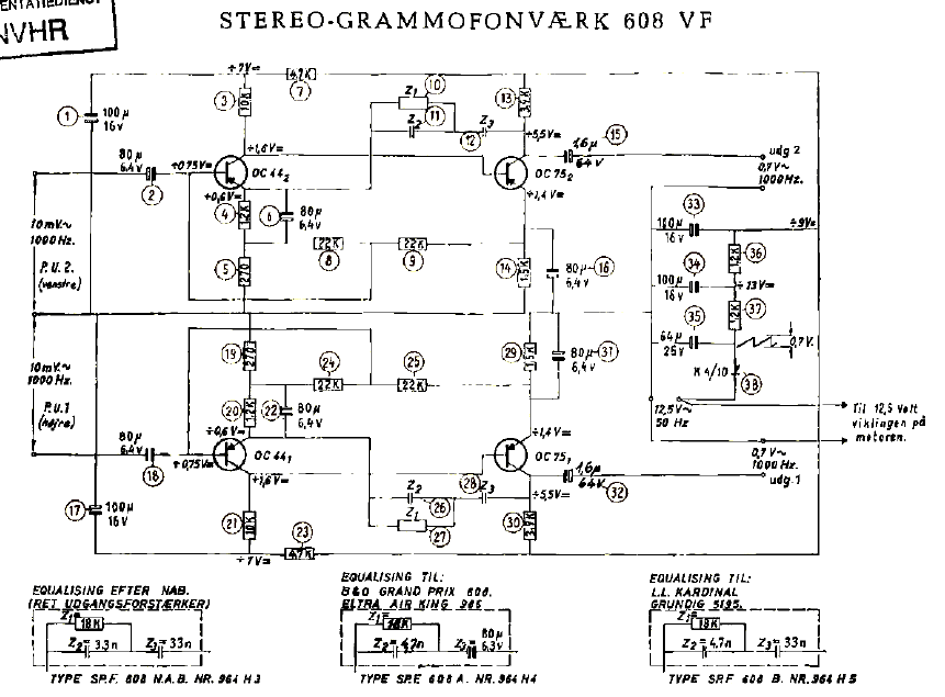 B-O Stereo Grammophon Amplifier 608 VF Schematics