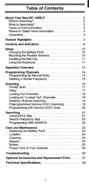 BEARCAT BC-120XLT Twin Turbo Auto Scanner Owner's Manual