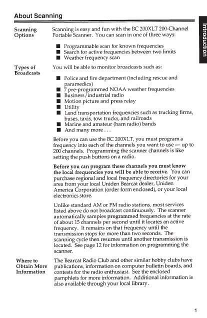 BEARCAT BC-200XLT Held Scanner Owner's Manual