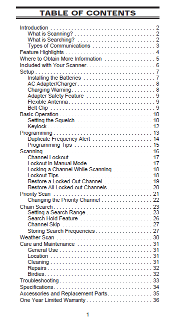 BEARCAT BC 60CLT-1 Radio Scanner Owner's Manual