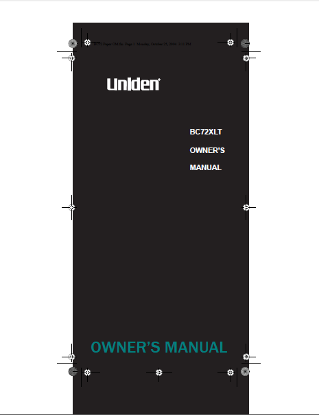 BEARCAT BC-72XLT Radio Scanner Owner's Manual