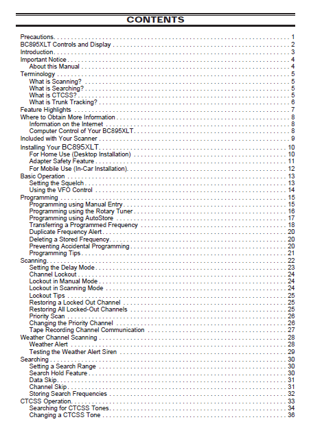 BEARCAT BC-895XLT Radio Scanner Owner's Manual