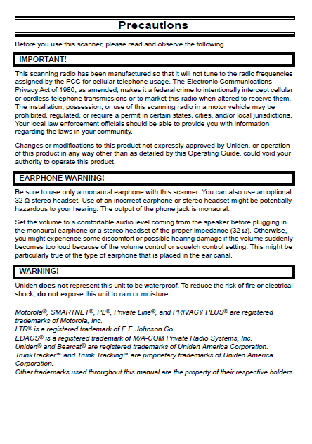 BEARCAT BC-898T Scanner Owner's Manual