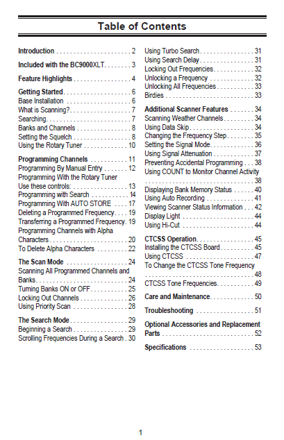 BEARCAT BC-9000XLT Scanner Owner's Manual