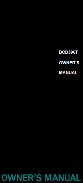 BEARCAT BC-396T Radio Scanner Owner's Manual