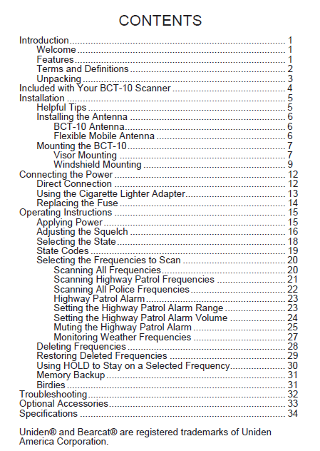 BEARCAT BCT-10 Digital Scanner Owner's Manual