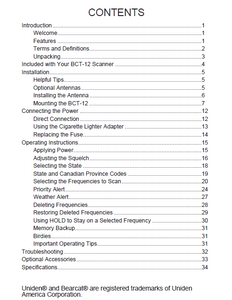 BEARCAT BCT-12 Digital Scanner Owner's Manual