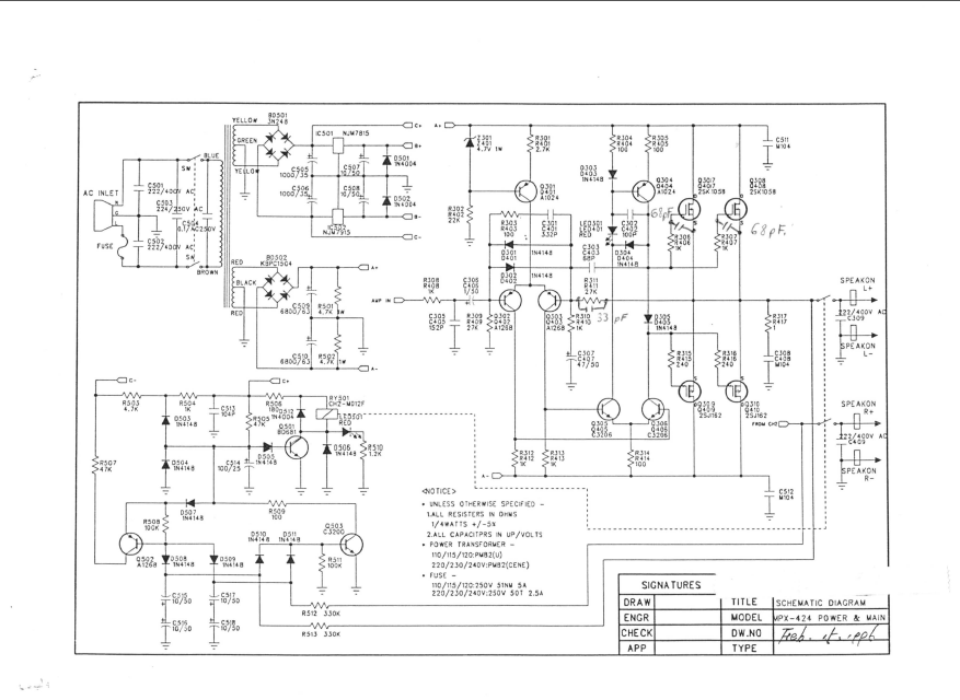 BELL HOWELL MPX-424 Power and Main Schematics