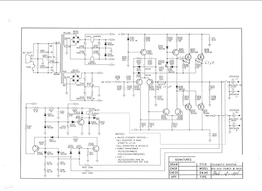 BELL HOWELL MPX-424 Power and Main Schematics – Electronic Service Manuals