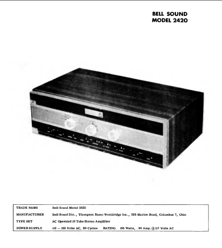BELL HOWELL 2420 Tube Stereo Amplifier Schematics