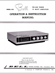 BELL SOUND 2521 Tube FM AM Tuner Instruction Manual