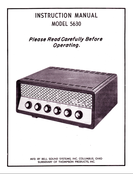 BELL SOUND 5630 Tube Amplifier Instruction Manual