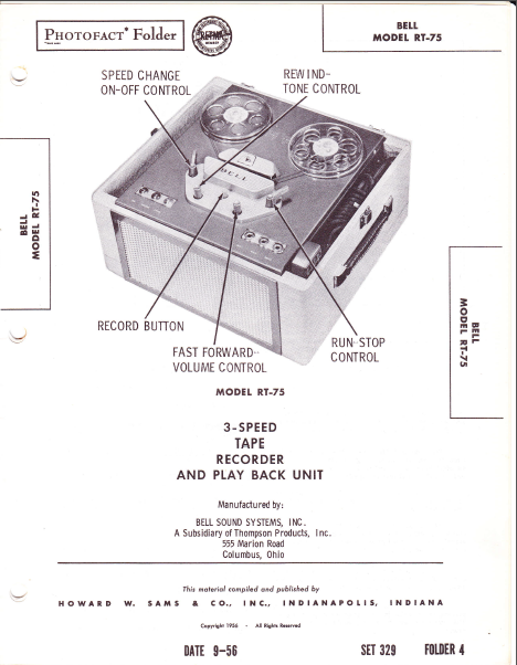 BELL SOUND RT-75 Tape Recorder Instruction Manual