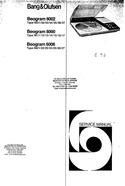 B.O Beogram 8002 Service Manual