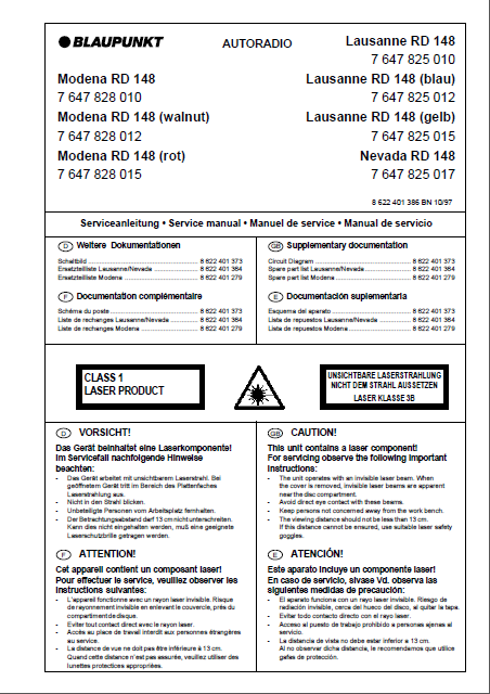 BLAUPUNKT Modena RD 148 Service Manual