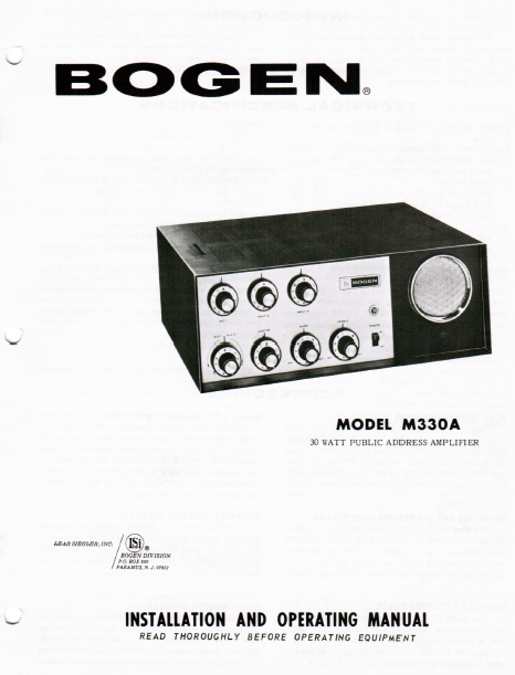 BOGEN M330A 30Watt P.A. Amplifier Instruction Manual