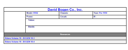 BOGEN Model R502 Riders Volume Schematics