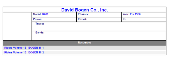 BOGEN Model R601 Riders Volume Schematics